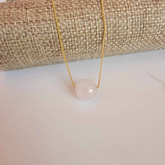ROSE PINK QUARTZ Necklace Minimalist Crystal Gemstone FLOATING - Picture 7 of 7